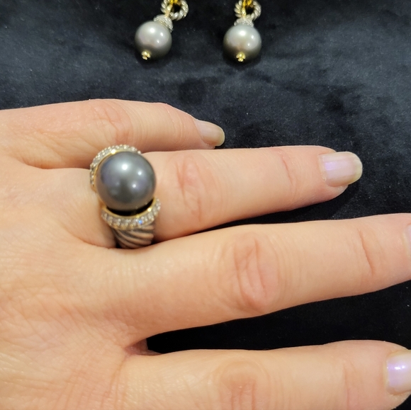 David Yurman Authentic Tahitian Pearl & Diamonds Ring - Picture 3 of 5